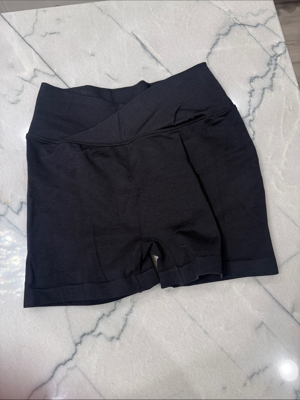 Amazon Black High-Waist Crossfront Bike Shorts